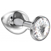 Большая серебристая анальная пробка Diamond Clear Sparkle Large с прозрачным кристаллом - 8 см. - Lola Games - купить с доставкой в Королеве