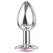 Малая серебристая анальная пробка Diamond Pink Sparkle Small с розовым кристаллом - 7 см. - Lola Games - купить с доставкой в Королеве
