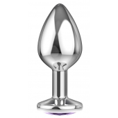 Большая серебристая анальная пробка Diamond Purple Sparkle Large с фиолетовым кристаллом - 8 см. - Lola Games - купить с доставкой в Королеве