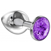 Большая серебристая анальная пробка Diamond Purple Sparkle Large с фиолетовым кристаллом - 8 см. - Lola Games - купить с доставкой в Королеве