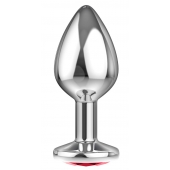 Большая серебристая анальная пробка Diamond Red Sparkle Large с красным кристаллом - 8 см. - Lola Games - купить с доставкой в Королеве