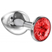 Большая серебристая анальная пробка Diamond Red Sparkle Large с красным кристаллом - 8 см. - Lola Games - купить с доставкой в Королеве