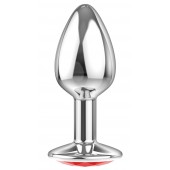 Малая серебристая анальная пробка Diamond Red Sparkle Small с красным кристаллом - 7 см. - Lola Games - купить с доставкой в Королеве