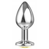 Большая серебристая анальная пробка Diamond Yellow Sparkle Large с жёлтым кристаллом - 8 см. - Lola Games - купить с доставкой в Королеве