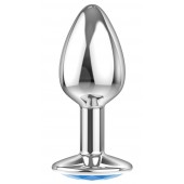 Малая серебристая анальная пробка Diamond Light blue Sparkle Small с голубым кристаллом - 7 см. - Lola Games - купить с доставкой в Королеве