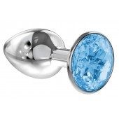 Малая серебристая анальная пробка Diamond Light blue Sparkle Small с голубым кристаллом - 7 см. - Lola Games - купить с доставкой в Королеве
