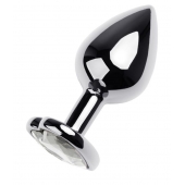 Серебристая анальная пробка с прозрачным кристаллом-сердцем - 8 см. - ToyFa - купить с доставкой в Королеве