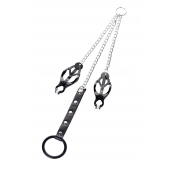 Черно-серебристые зажимы для сосков с кольцом для пениса TOYFA Metal - ToyFa - купить с доставкой в Королеве