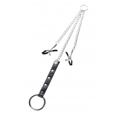 Серебристо-чёрные зажимы для сосков с кольцом для пениса TOYFA Metal - ToyFa - купить с доставкой в Королеве