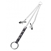 Серебристо-чёрные зажимы для сосков с кольцом для пениса TOYFA Metal - ToyFa - купить с доставкой в Королеве