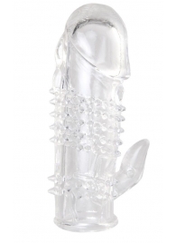 Прозрачная гелевая насадка с шипами и клиторальным отростком - 13 см. - Toyfa Basic - в Королеве купить с доставкой