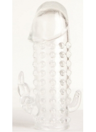 Гелевая прозрачная насадка с 2 отростками - 13 см. - Toyfa Basic - в Королеве купить с доставкой