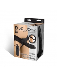 Чёрный полый страпон с вибрацией Unisex Vibrating Hollow Strap-On - 14 см. - Lux Fetish - купить с доставкой в Королеве