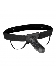 Чёрный полый страпон с вибрацией Unisex Vibrating Hollow Strap-On - 14 см. - Lux Fetish - купить с доставкой в Королеве