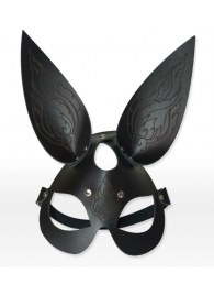 Чёрная кожаная маска с длинными ушками и эффектом тату - Sitabella - купить с доставкой в Королеве