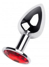 Маленькая коническая серебристая анальная пробка с красным кристаллом - 7 см. - ToyFa - купить с доставкой в Королеве