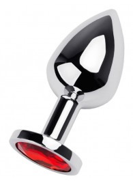 Серебристая коническая анальная пробка с красным кристаллом - 8 см. - ToyFa - купить с доставкой в Королеве