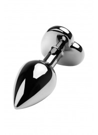 Серебристая коническая анальная пробка с красным кристаллом-сердечком - 7 см. - ToyFa - купить с доставкой в Королеве