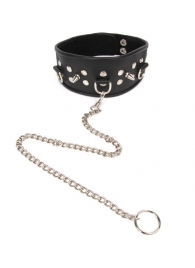 Черный ошейник с шипами и металлическим поводком-цепочкой - Notabu - купить с доставкой в Королеве