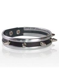 Серебристо-черный узкий ошейник с шипами - Sitabella - купить с доставкой в Королеве