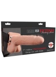 Телесный перезаряжаемый вибрострапон 7  Hollow Rechargeable Strap-on with Balls - 20,3 см. - Pipedream - купить с доставкой в Королеве