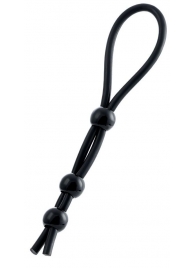 Черное лассо на пенис с тремя бусинами - A-toys - в Королеве купить с доставкой