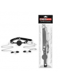 Черный кляп-шарик с зажимами на соски на металлической цепочке - Notabu - купить с доставкой в Королеве