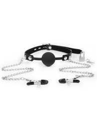 Черный кляп-шарик с зажимами на соски на металлической цепочке - Notabu - купить с доставкой в Королеве