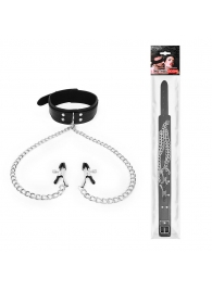 Черный ошейник с зажимами на соски на цепочке - Notabu - купить с доставкой в Королеве