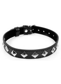 Черный ошейник с серебристыми ромбиками - Notabu - купить с доставкой в Королеве