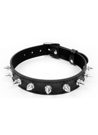 Черный ошейник с серебристыми шипами - Notabu - купить с доставкой в Королеве