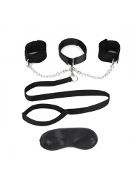 Чёрный ошейник с наручниками и поводком Collar Cuffs   Leash Set - Lux Fetish - купить с доставкой в Королеве