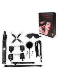 Большой набор БДСМ в черном цвете: маска, кляп, зажимы, плётка, ошейник, наручники, оковы, щекоталка, фиксатор - Notabu - купить с доставкой в Королеве