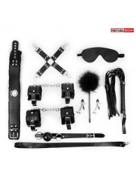 Большой набор БДСМ в черном цвете: маска, кляп, зажимы, плётка, ошейник, наручники, оковы, щекоталка, фиксатор - Notabu - купить с доставкой в Королеве