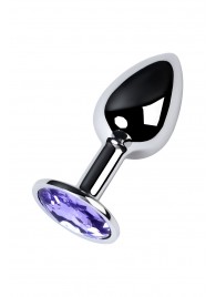 Серебристая конусовидная анальная пробка с фиолетовым кристаллом - 7 см. - ToyFa - купить с доставкой в Королеве