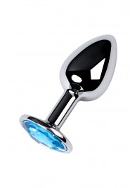 Серебристая конусовидная анальная пробка с голубым кристаллом - 7 см. - ToyFa - купить с доставкой в Королеве
