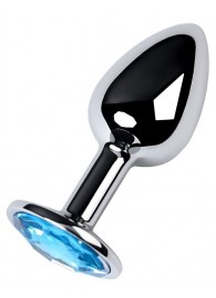 Серебристая конусовидная анальная пробка с голубым кристаллом - 7 см. - ToyFa - купить с доставкой в Королеве