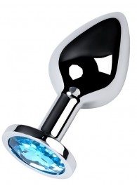 Серебристая конусовидная анальная пробка с голубым кристаллом - 8 см. - ToyFa - купить с доставкой в Королеве