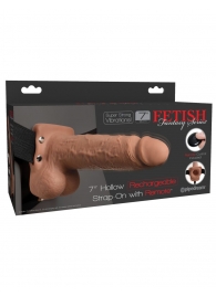 Кофейный перезаряжаемый вибрострапон 7  Hollow Rechargeable Strap-on with Balls - 20,3 см. - Pipedream - купить с доставкой в Королеве