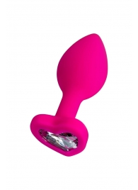 Розовая анальная втулка Diamond Heart с прозрачным кристаллом - 7 см. - ToyFa - купить с доставкой в Королеве