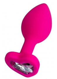 Розовая анальная втулка Diamond Heart с прозрачным кристаллом - 8 см. - ToyFa - купить с доставкой в Королеве