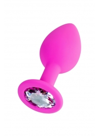 Розовая анальная втулка Brilliant с прозрачным кристаллом - 7 см. - ToyFa - купить с доставкой в Королеве