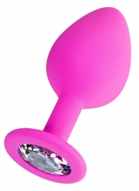 Розовая анальная втулка Brilliant с прозрачным кристаллом - 7 см. - ToyFa - купить с доставкой в Королеве