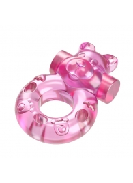 Розовое эрекционное виброкольцо на пенис Pink Bear - Baile - в Королеве купить с доставкой