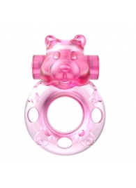 Розовое эрекционное виброкольцо на пенис Pink Bear - Baile - в Королеве купить с доставкой