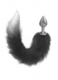 Серебристая анальная пробка с черным хвостом Starlit - Lola Games - купить с доставкой в Королеве