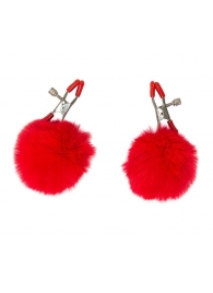 Зажимы на соски Angelic с красными меховыми шариками - Lola Games - купить с доставкой в Королеве