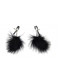 Зажимы на соски с черным пухом Euphoric - Lola Games - купить с доставкой в Королеве