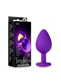 Фиолетовая анальная пробка Bling Plug Medium с золотистым стразом - 8,3 см. - Blush Novelties - купить с доставкой в Королеве