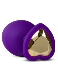 Фиолетовая анальная пробка Bling Plug Large с золотистым стразом - 9,5 см. - Blush Novelties - купить с доставкой в Королеве